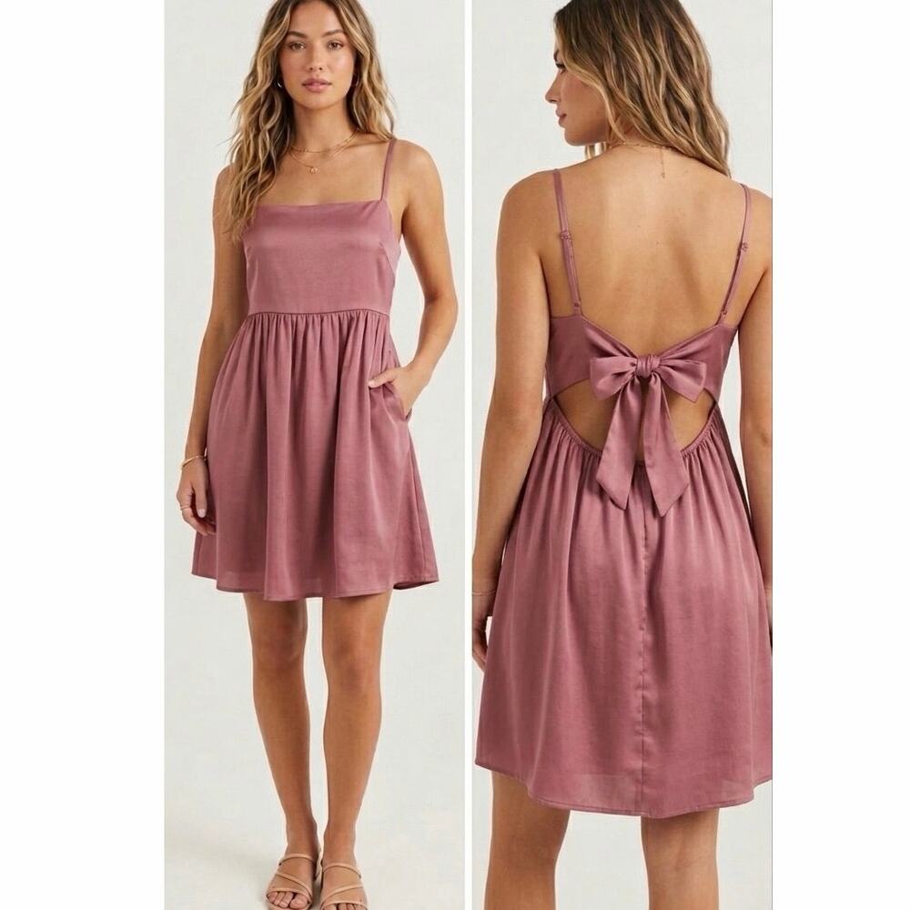 NEW Altard State Metallic Copper Tie Back Tiered Mini Dress Womens XXL NWT